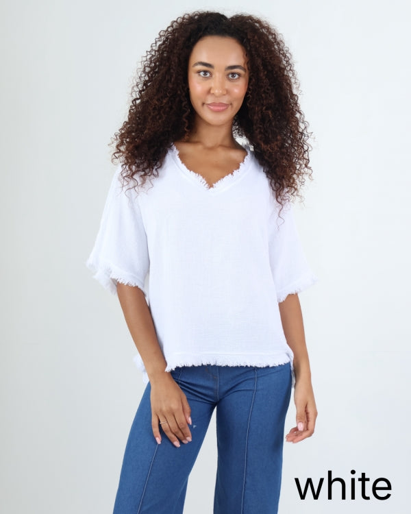 Freyed Edge Gauze Linen Top