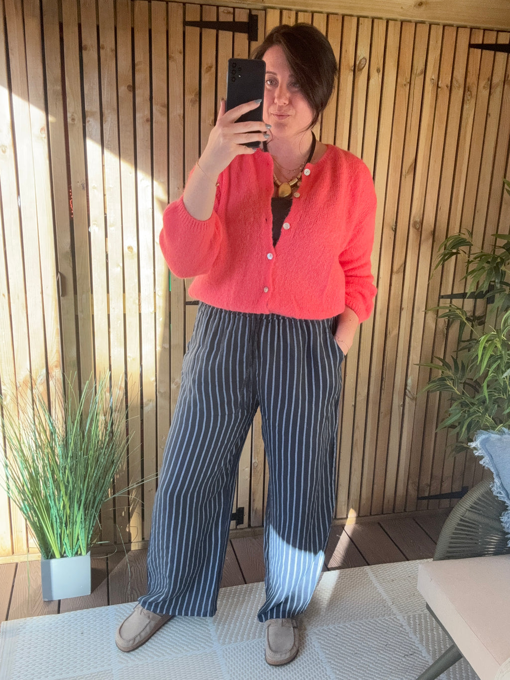 Pinstripe Linen Wide Leg Trousers