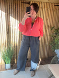 Pinstripe Linen Wide Leg Trousers
