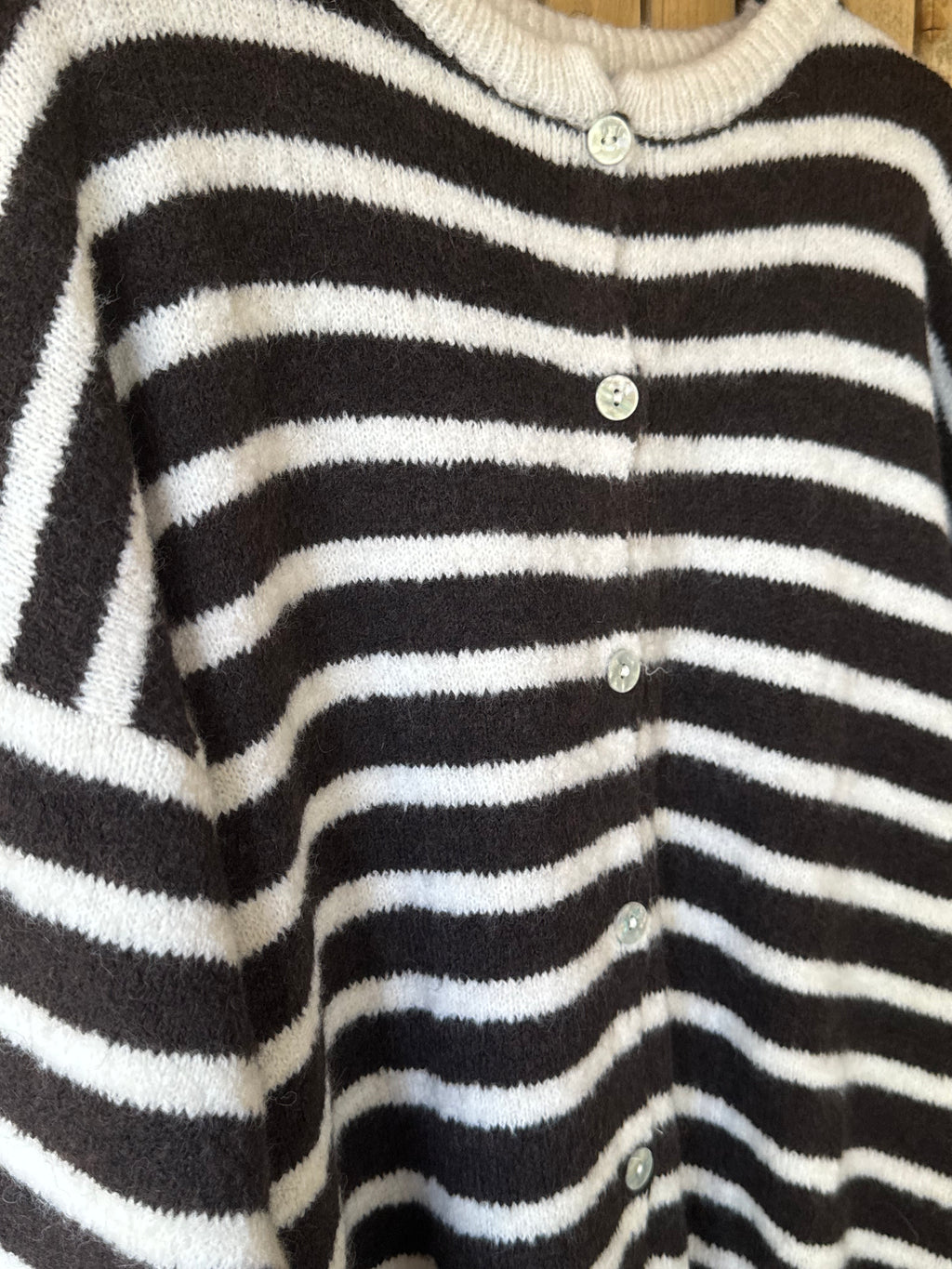 Baby Alpaca Stripe Cardigan - Chocolate & Cream