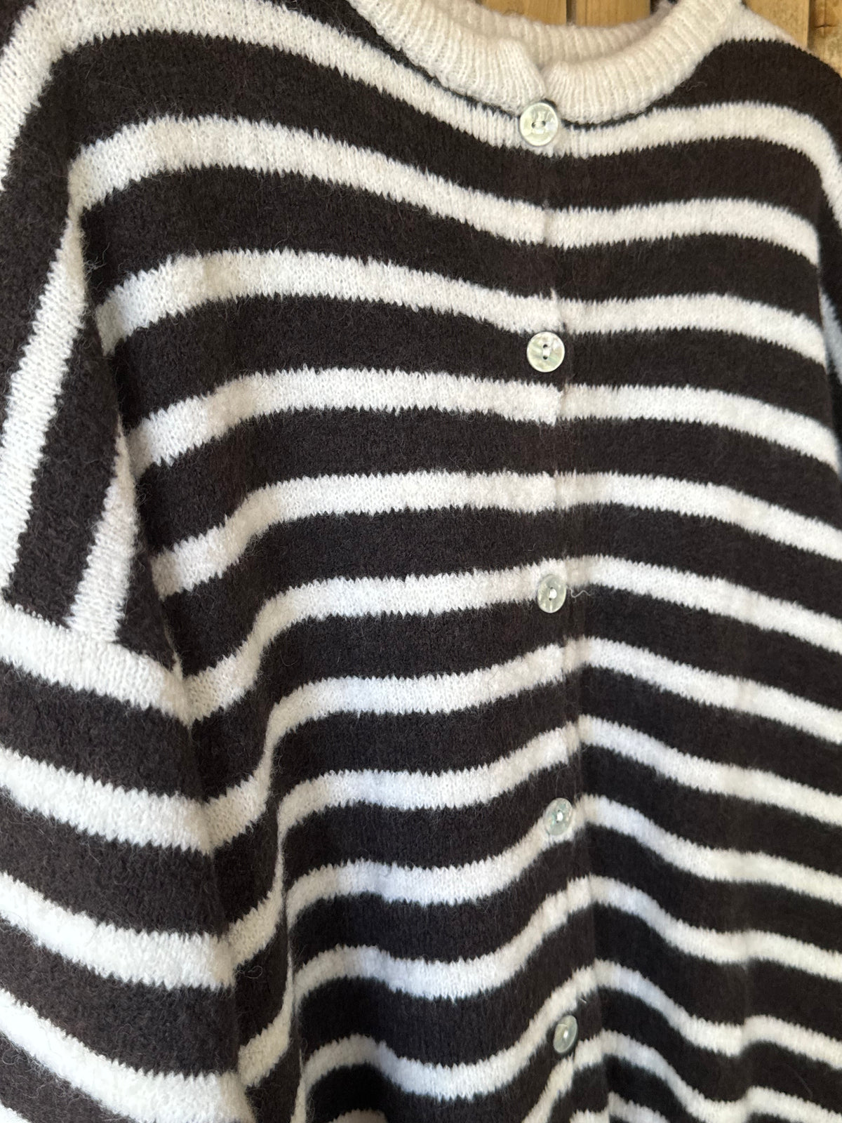 Baby Alpaca Stripe Cardigan - Chocolate & Cream