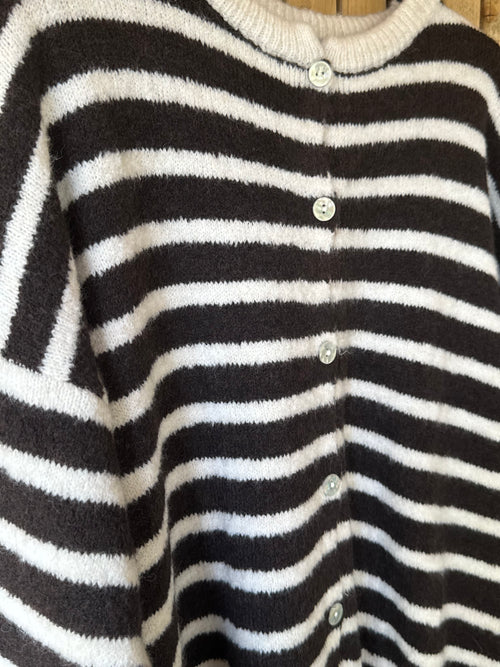 Baby Alpaca Stripe Cardigan - Chocolate & Cream
