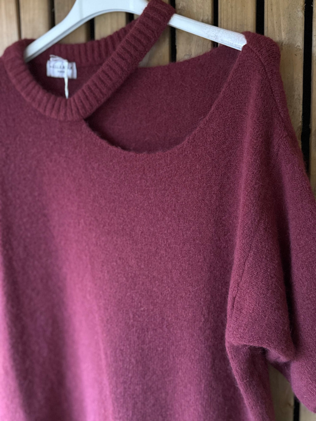 Mohair Cut Out Neck Jumper - Wine