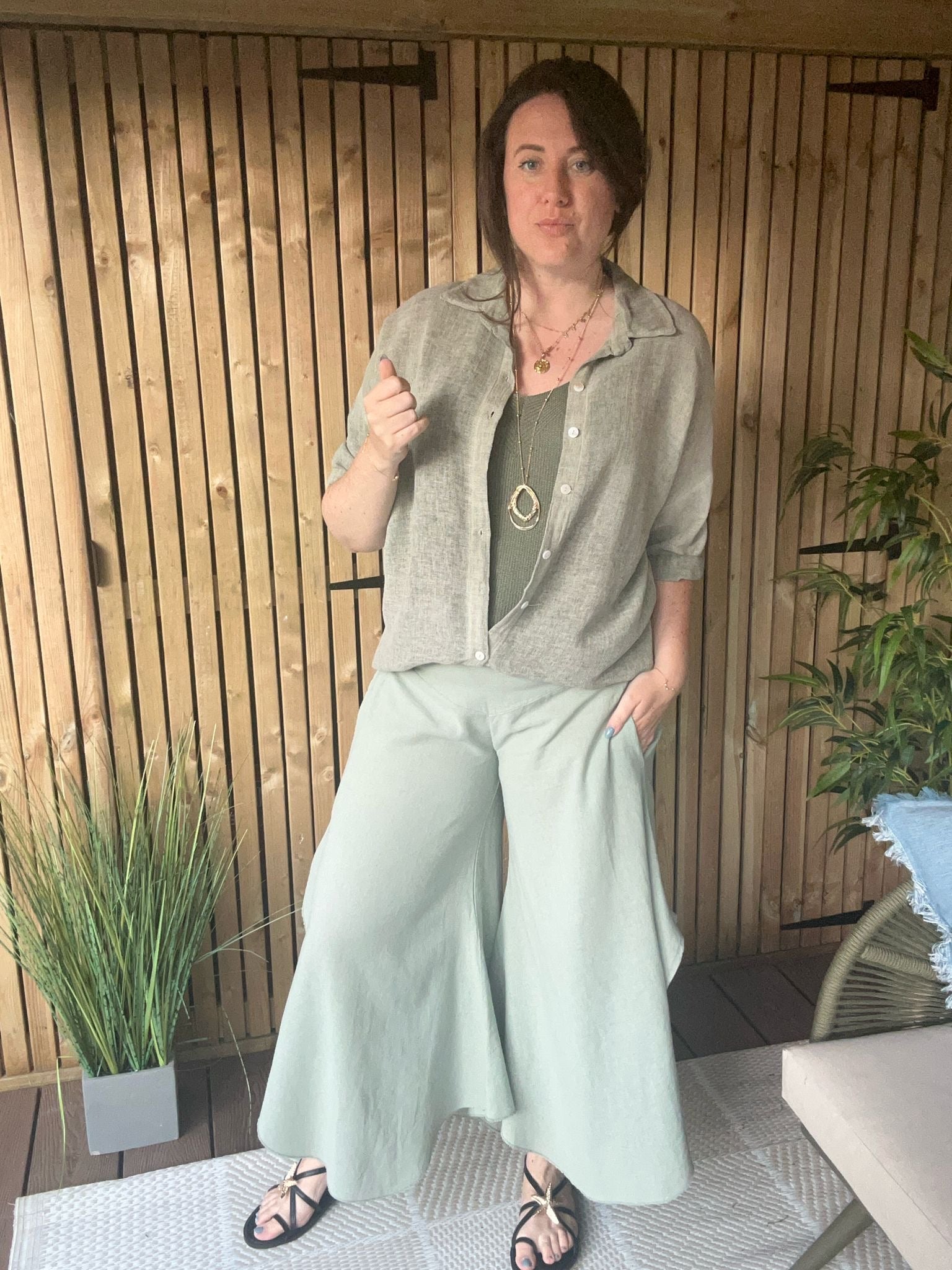 Gauze Linen Button Front Shirt