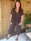Linen Gauze Relaxed Trousers - Chocolate