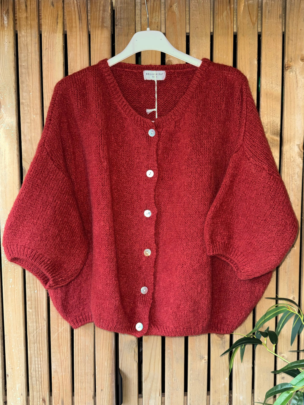 Mohair Cropped Sleeve Cardigan - Rust