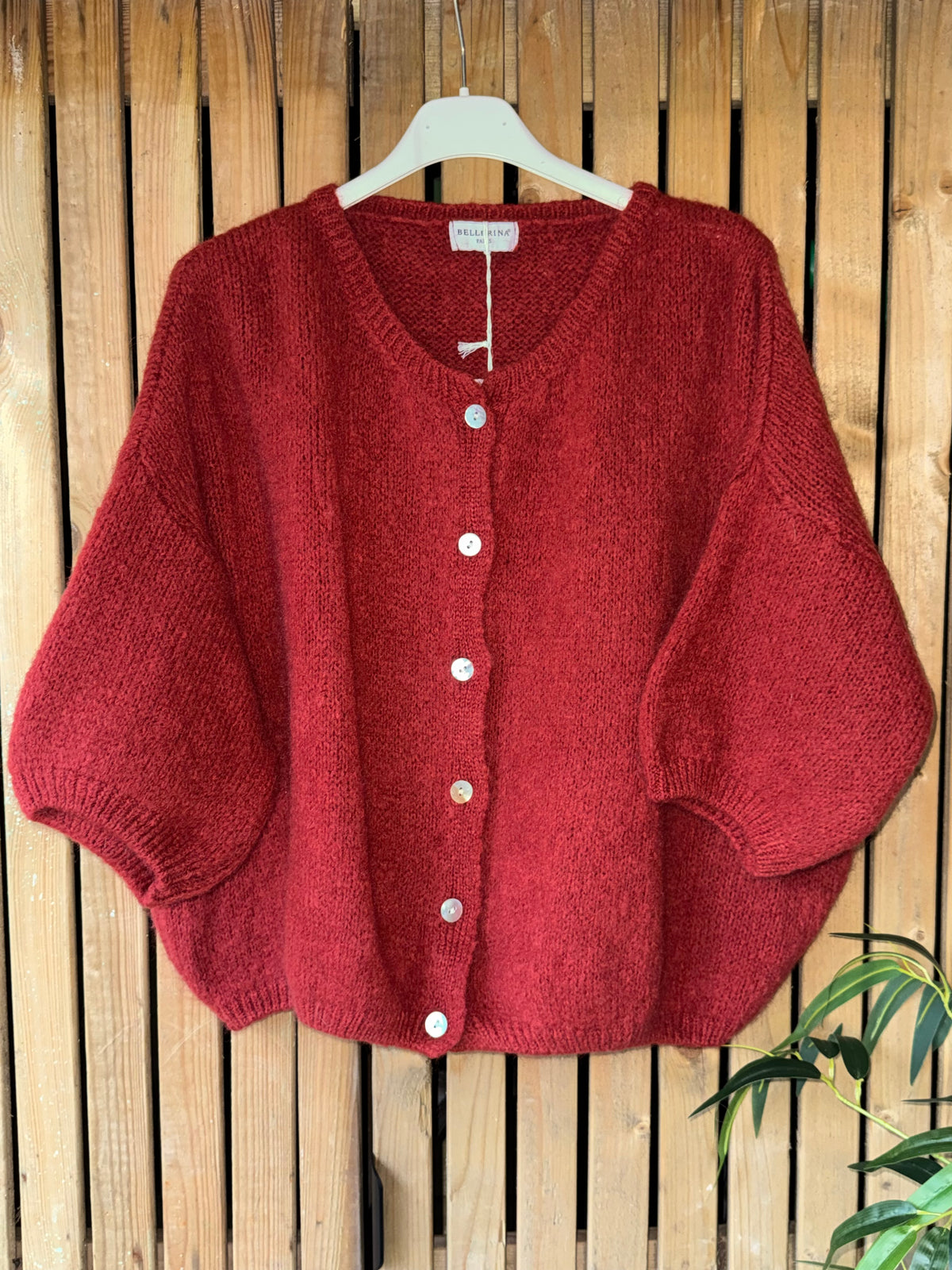 Mohair Cropped Sleeve Cardigan - Rust