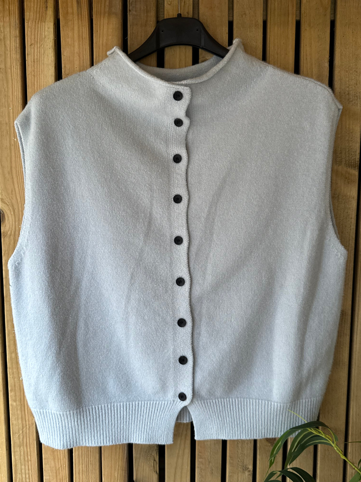Button Down Soft Knit Tank Top - Icy Blue