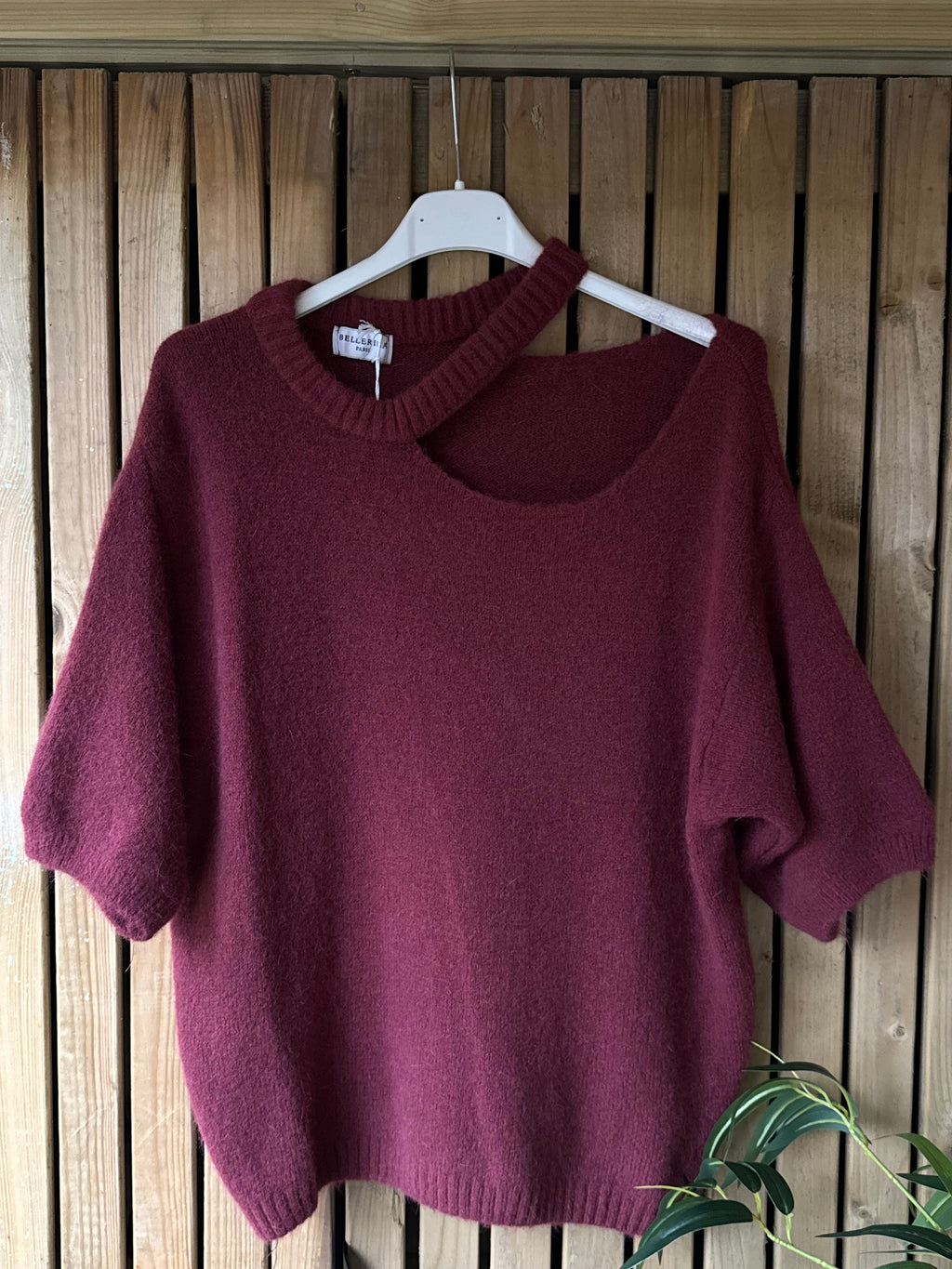 Mohair Cut Out Neck Jumper - Wine