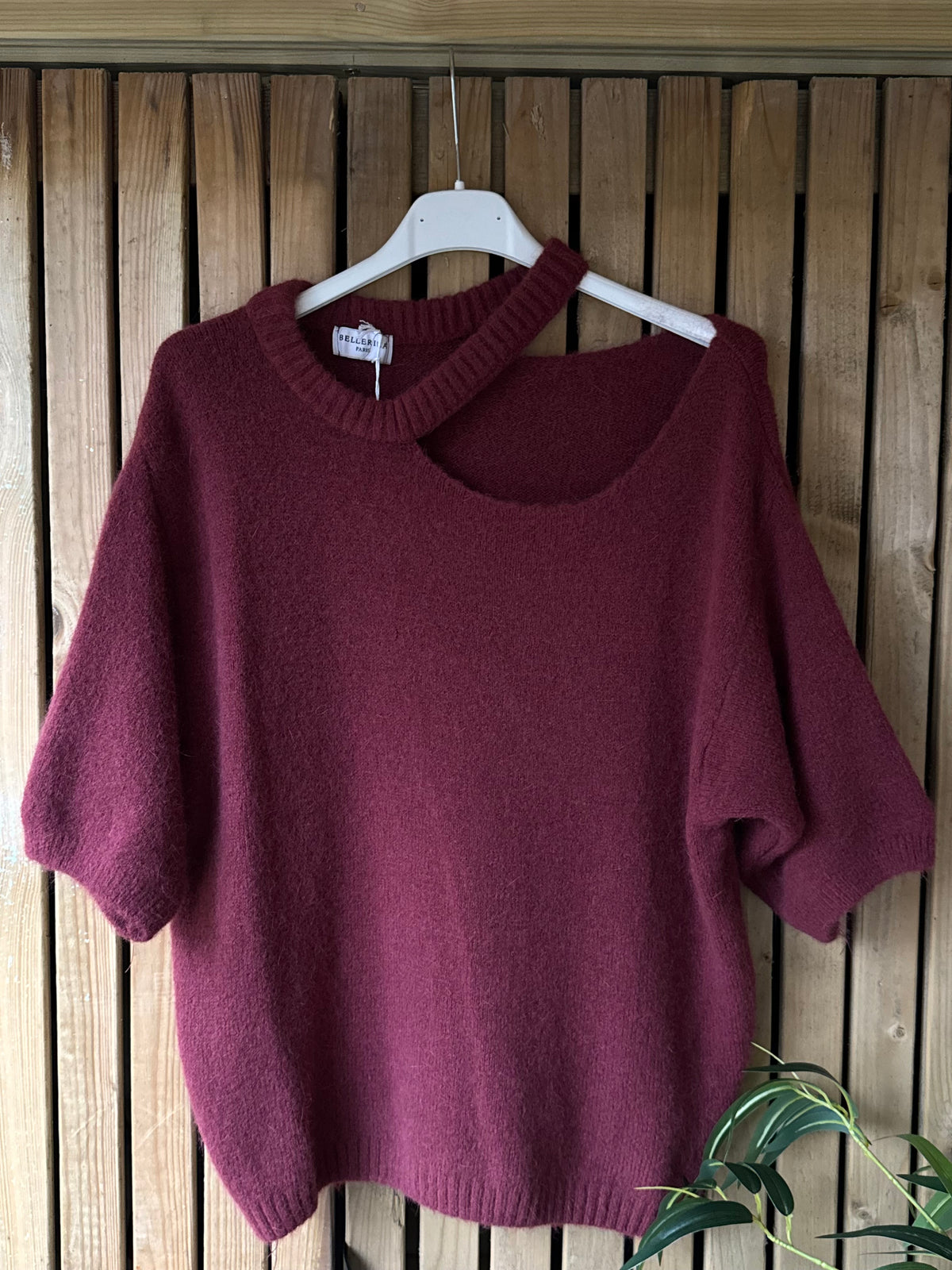 Mohair Cut Out Neck Jumper - Wine
