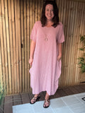 Stripe Cotton Dress - Dusty Pink