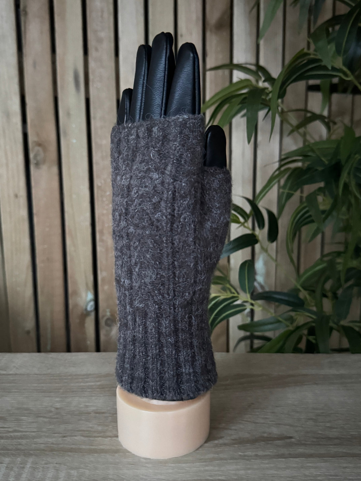 Leather & Knit Layered Gloves - Black & Grey