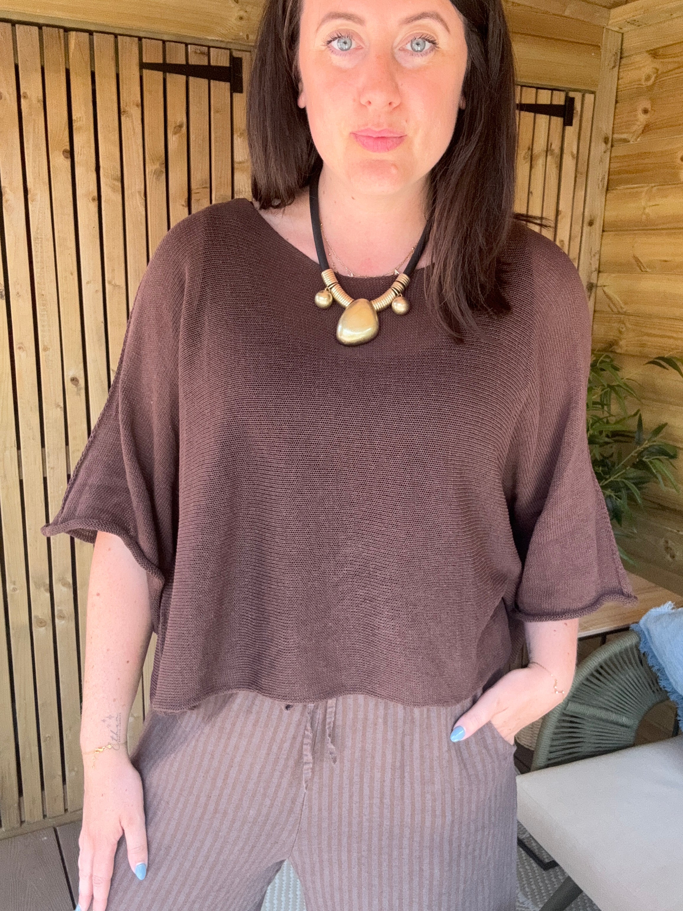 Fine Knit Cropped Top - Chocolate
