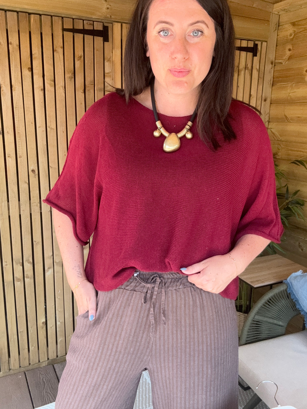 Fine Knit Cropped Top - Wine
