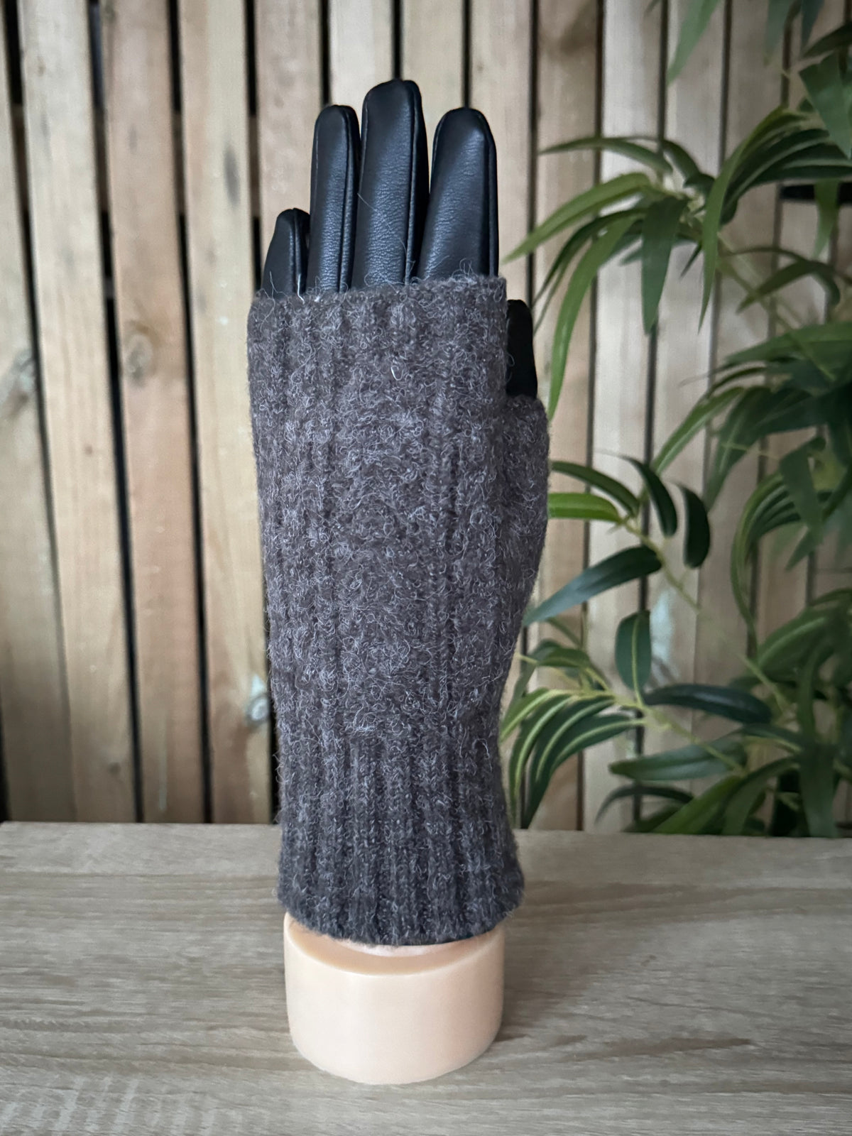 Leather & Knit Layered Gloves - Black & Grey