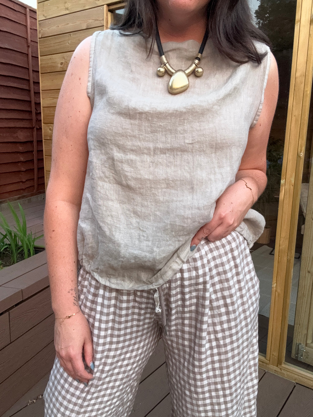 Drawstring Linen Top - Stone