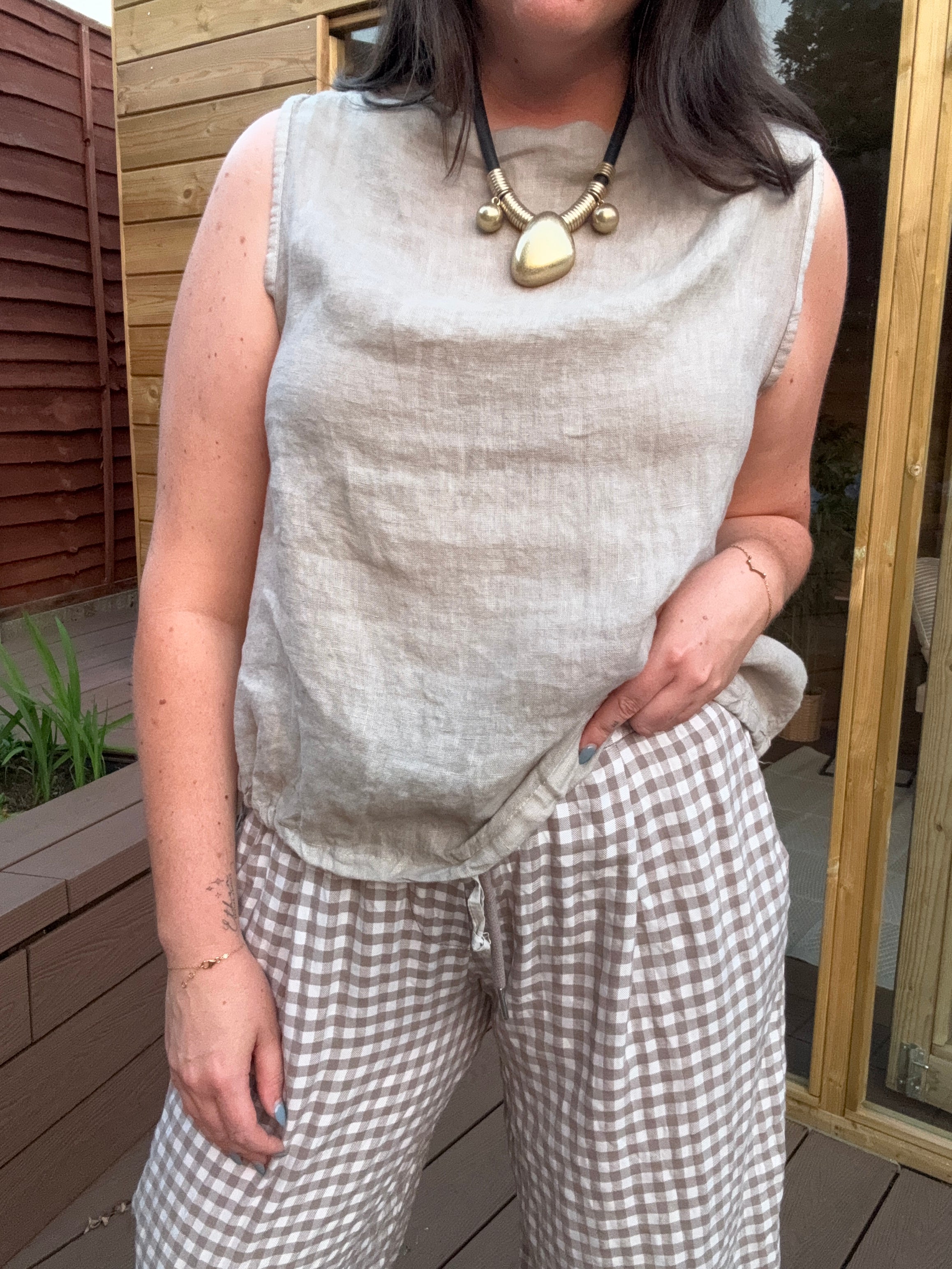 Drawstring Linen Top - Stone