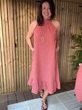 Halter Neck Gingham Dress - Coral