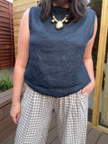 Drawstring Linen Top - Navy