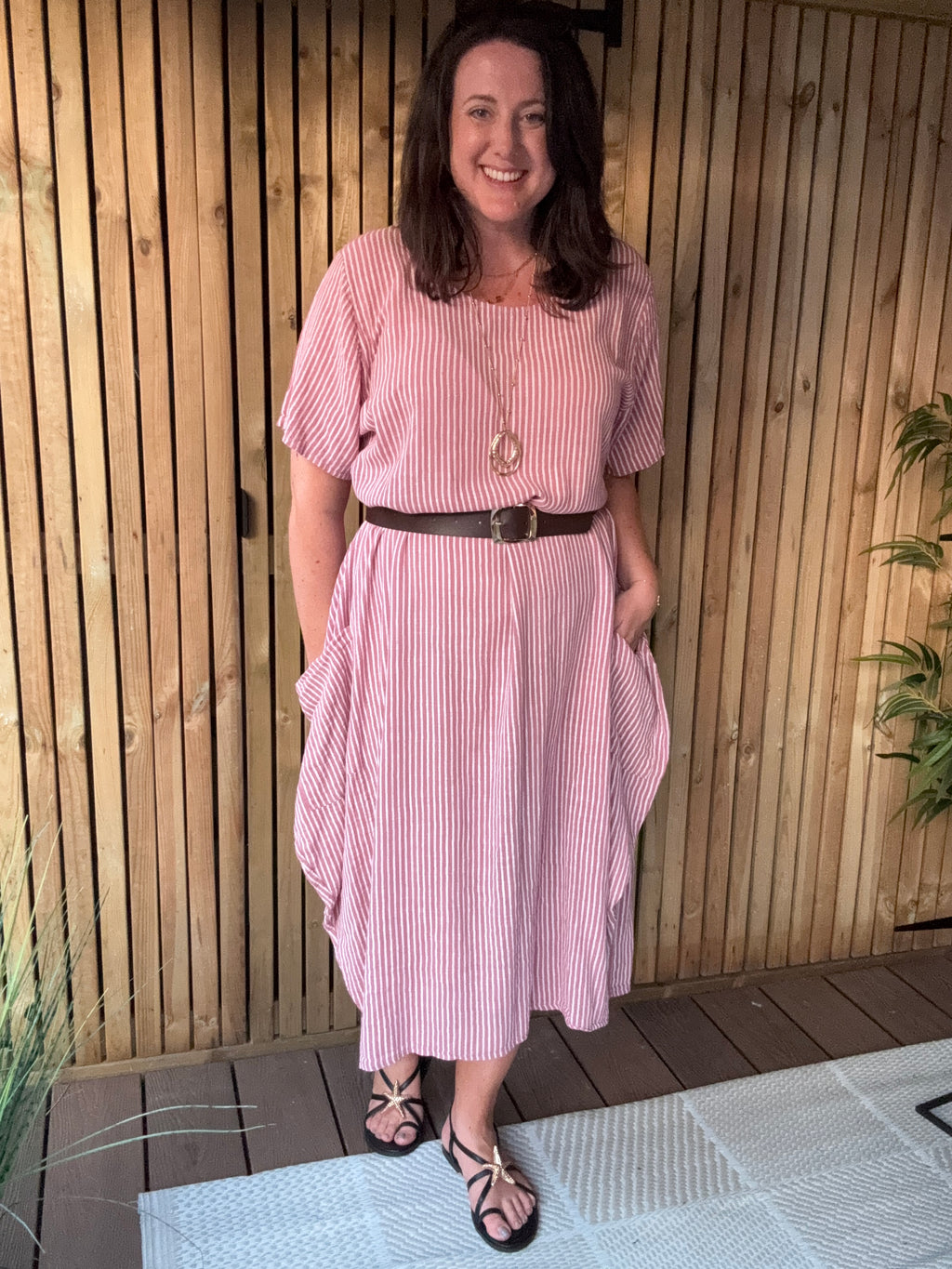Stripe Cotton Dress - Dusty Pink