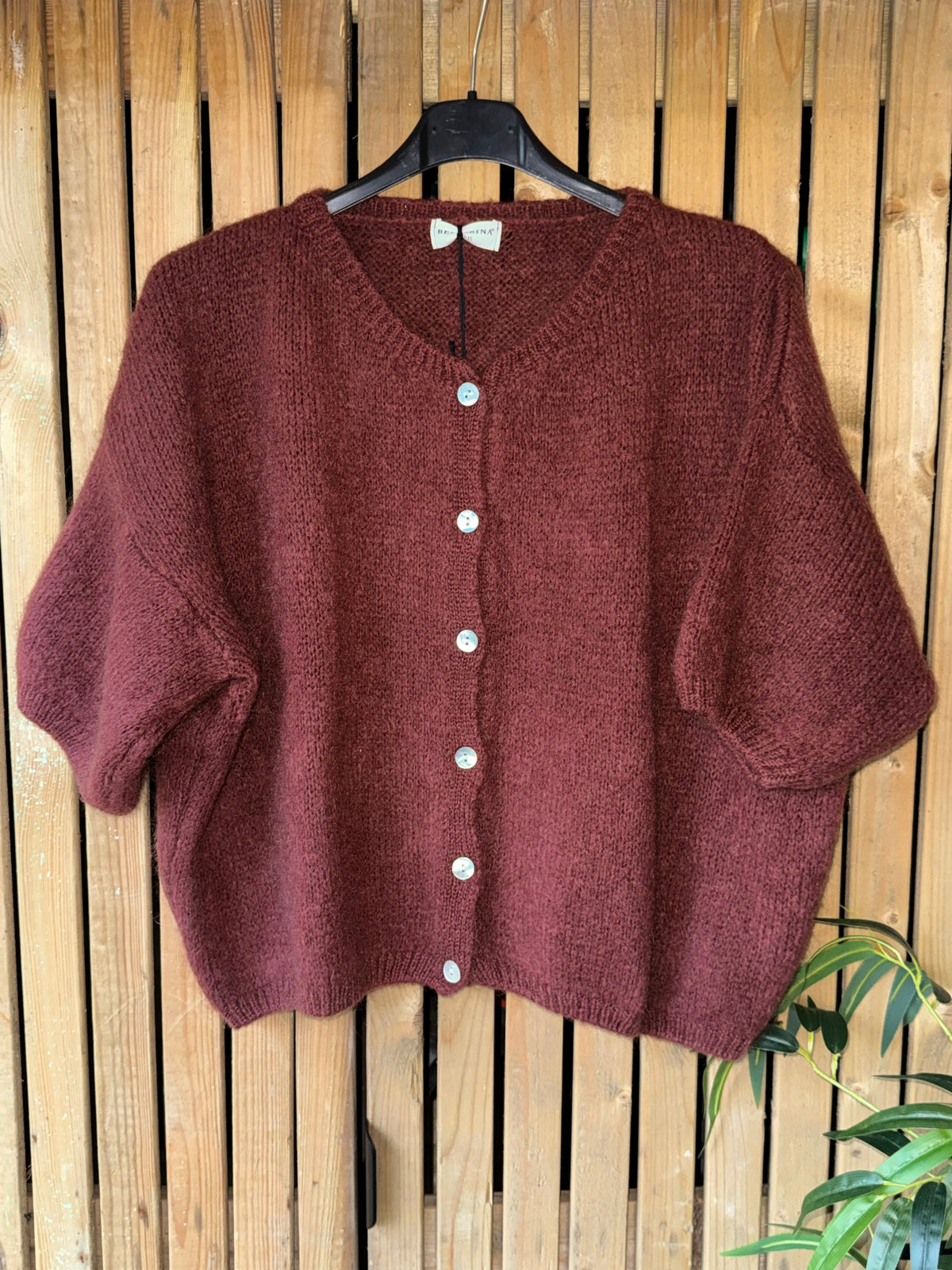 Mohair Cropped Sleeve Cardigan - Mulled Wine