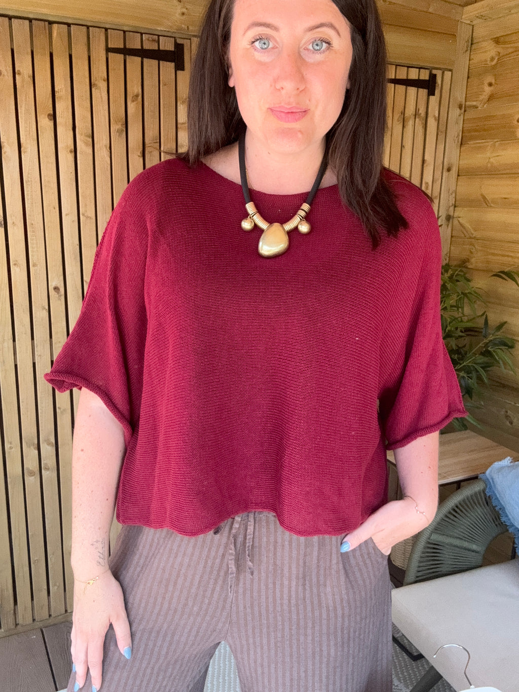 Fine Knit Cropped Top - Wine