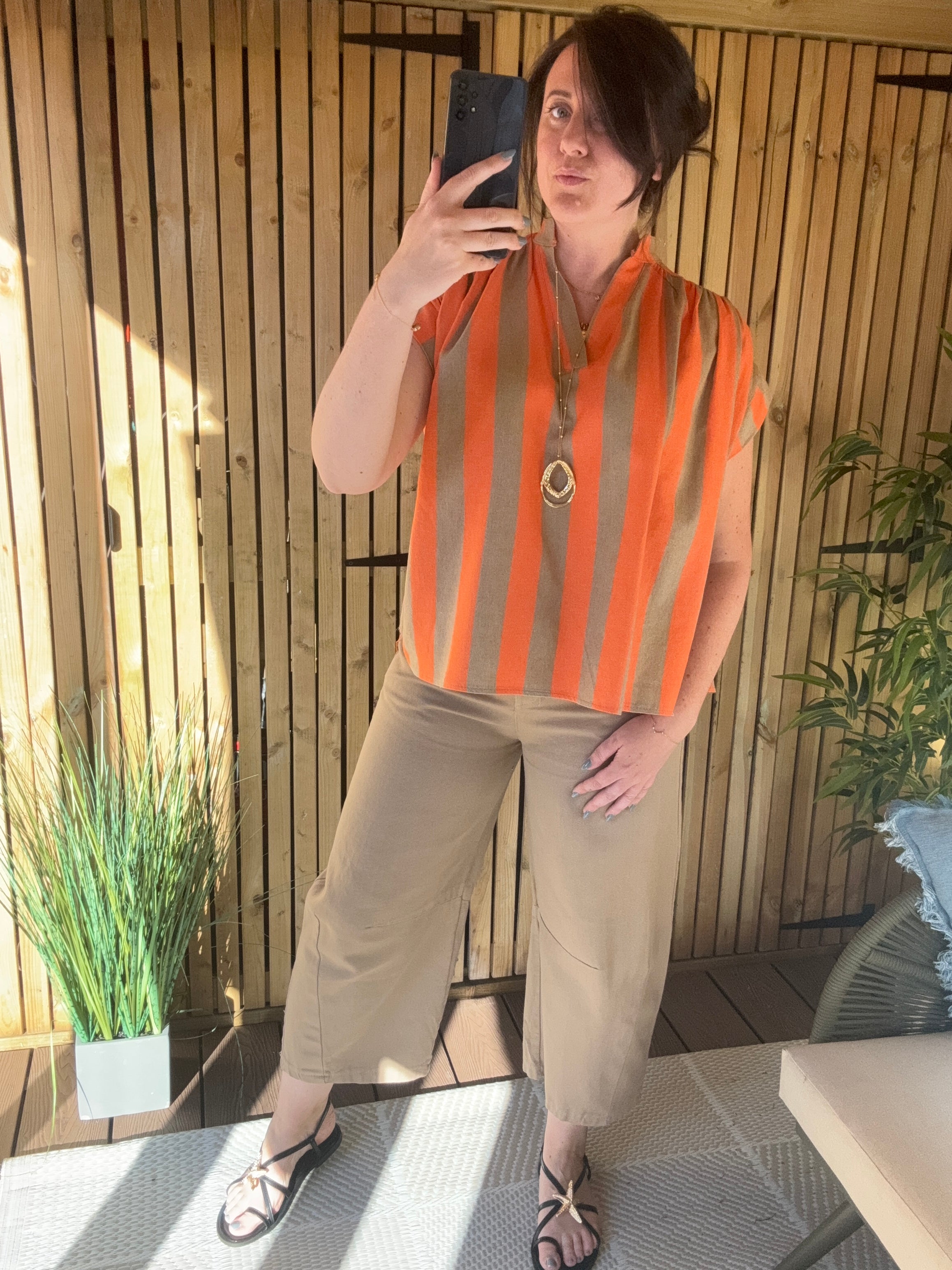 Block Stripe Canvas Cotton Blouse