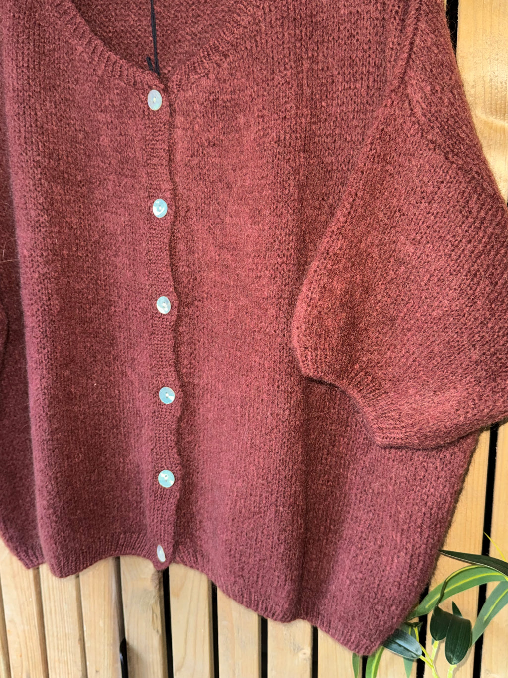 Mohair Cropped Sleeve Cardigan - Mulled Wine