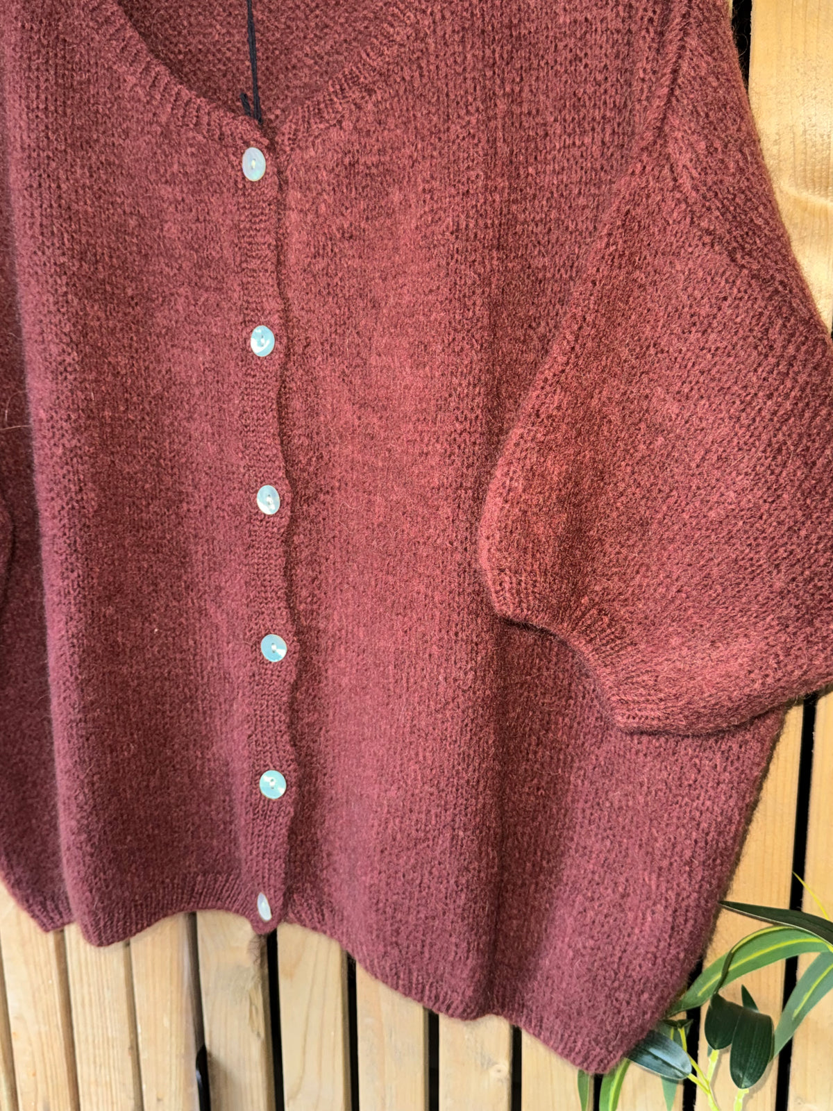 Mohair Cropped Sleeve Cardigan - Mulled Wine