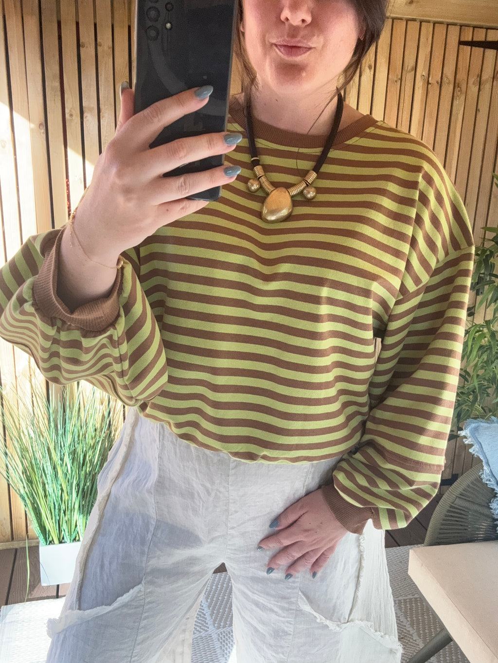 Stripey Balloon Sleeve Sweater