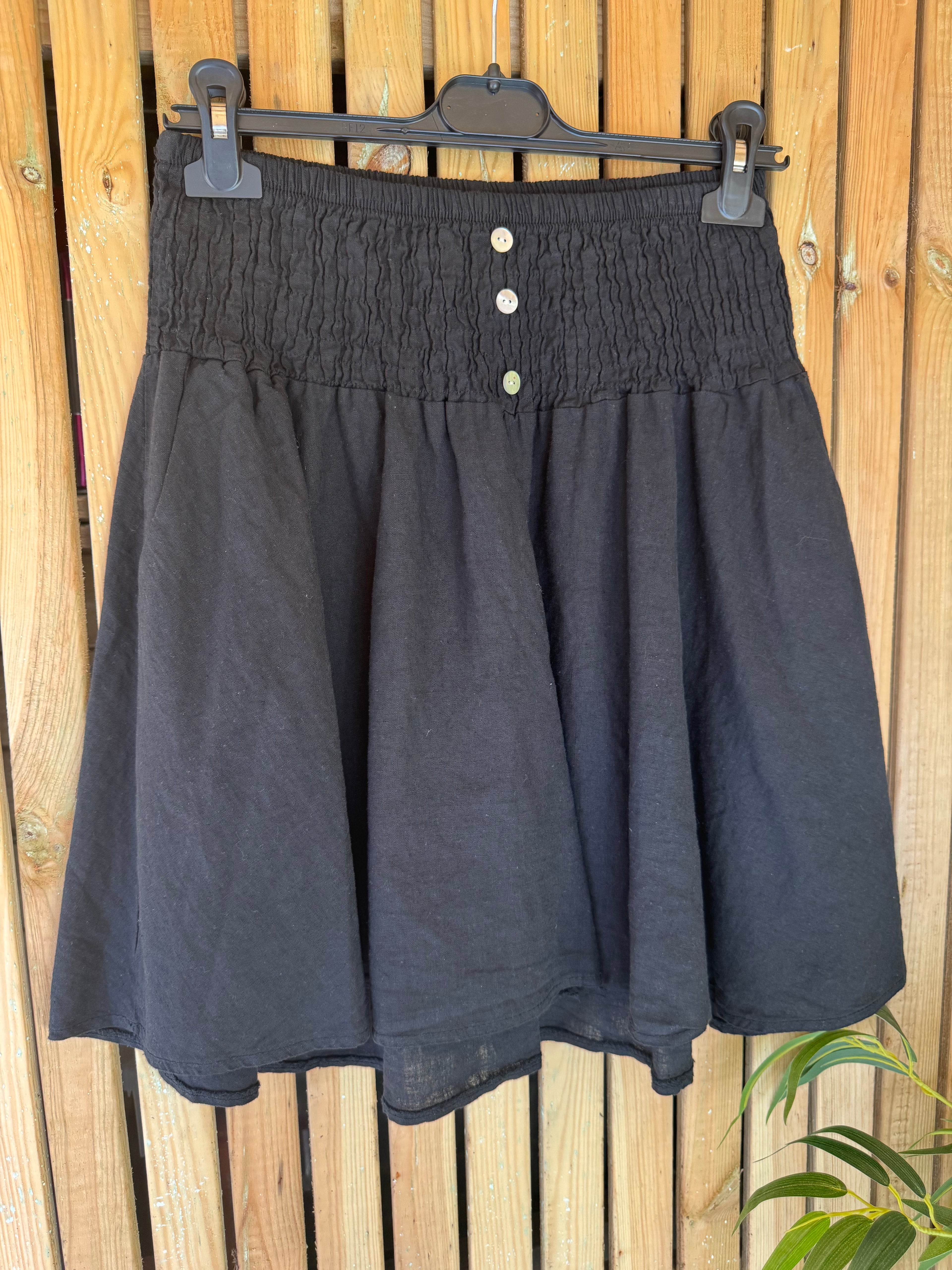 Elasticated Waist Linen Short - Black