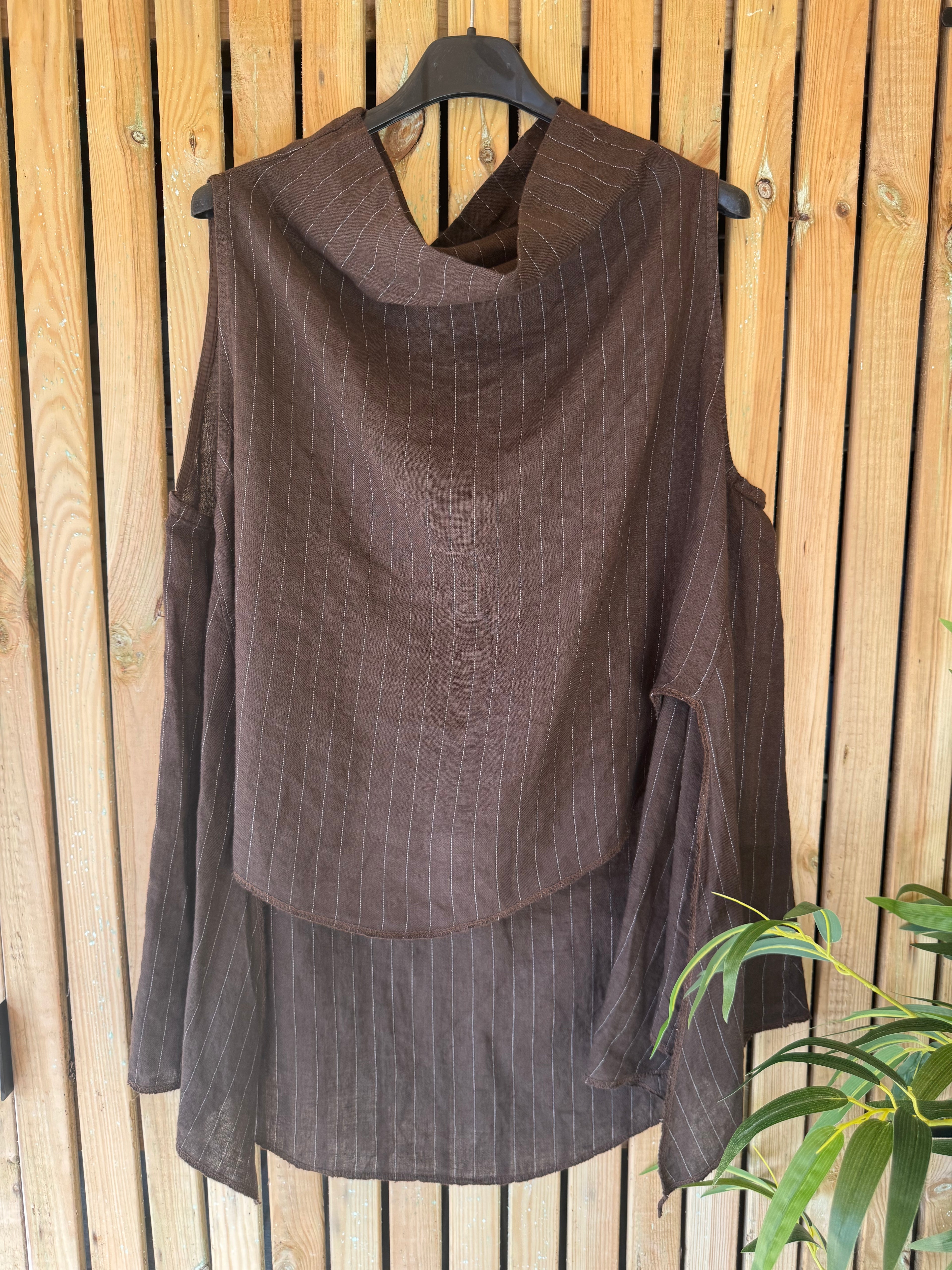 Linen Tunic Pinstripe - Chocolate