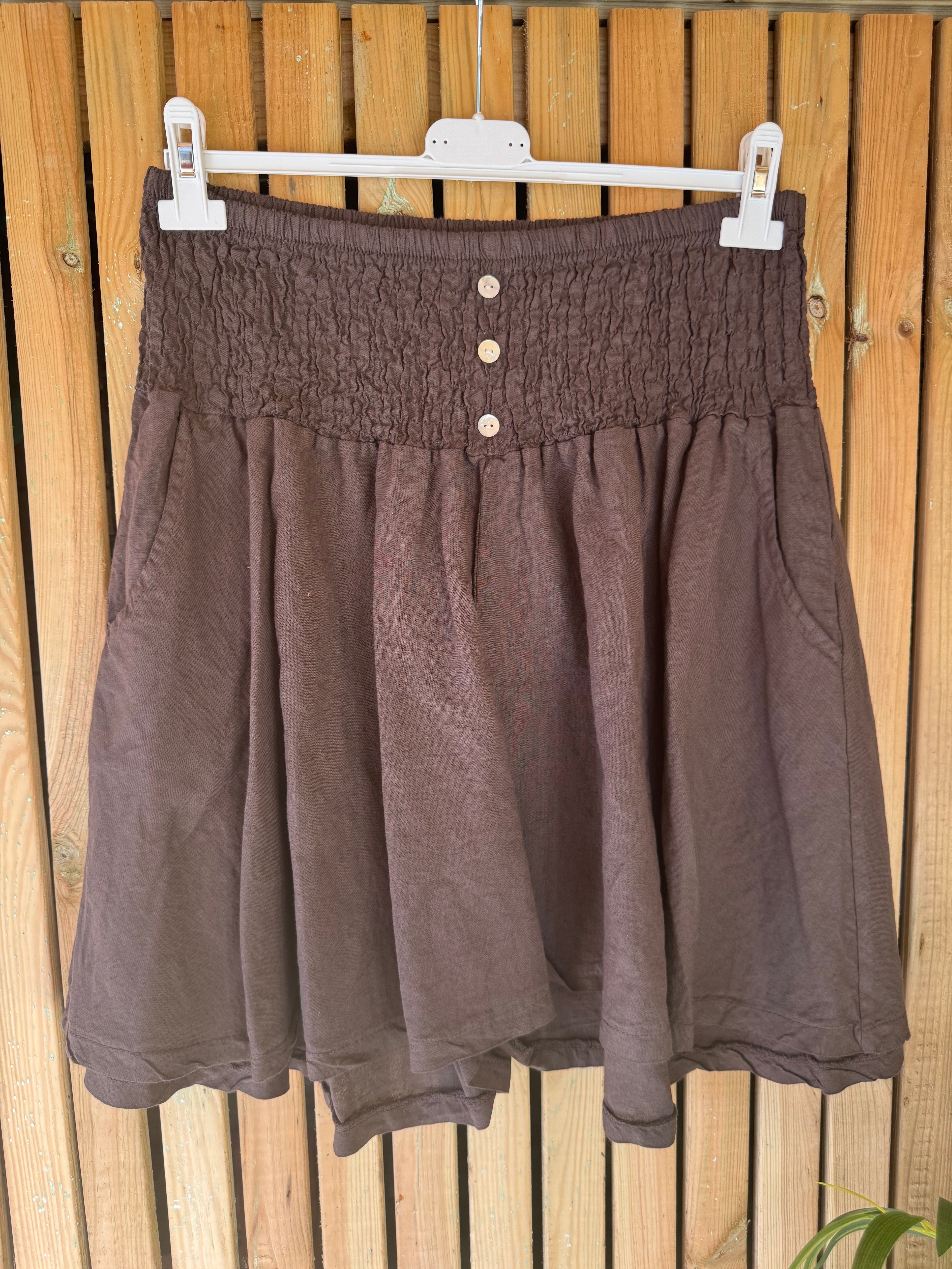 Elasticated Waist Linen Short - Chocolate