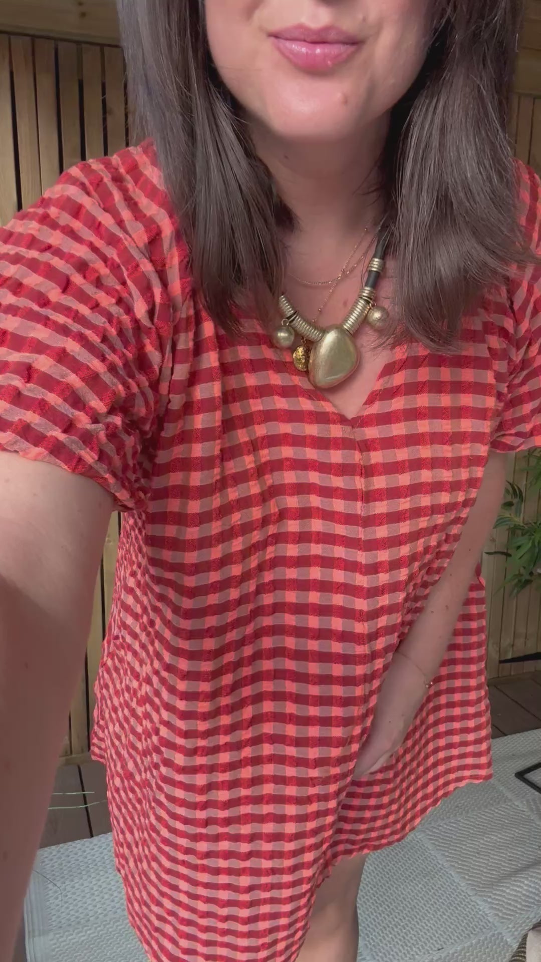 Gingham Puff Sleeve Dress - Burnt Orange